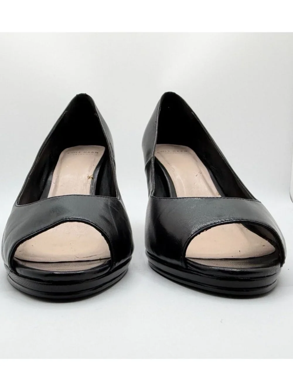 Cole Haan Grand OS Leather Peep Toe Pumps Black Women Size 7.5B